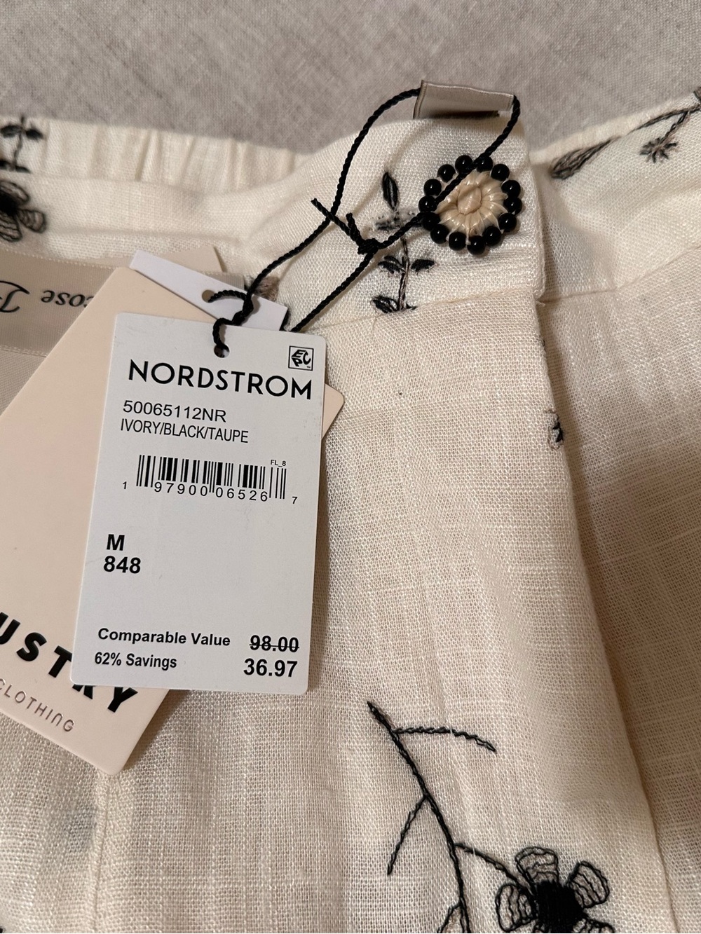 Nordstrom Ivory and Black Floral Midi Skirt